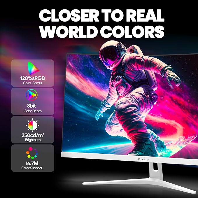 CRUA 27" Curved Gaming Monitor, FHD 1920x1080P, 165Hz/200Hz Computer Monitor