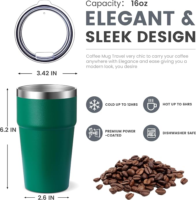 MEWAY 16oz Tumbler Double Wall Vacuum Insulated Travel Mug Bulk, Stainless