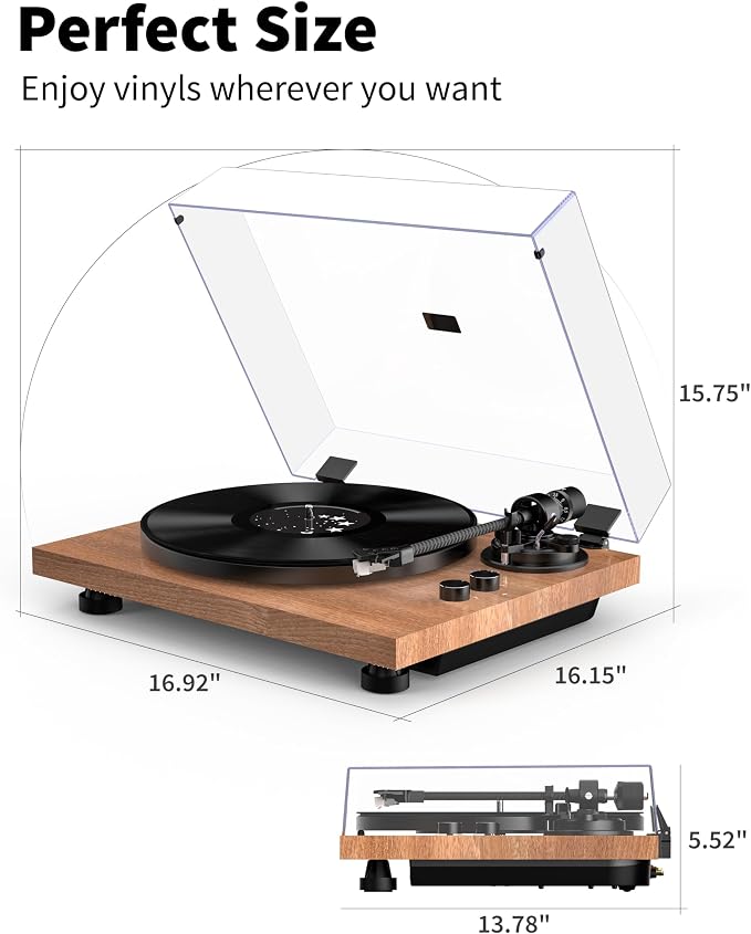 Turntable Vinyl Record Player Support Bluetooth Output Phono/Line Switch Pitch