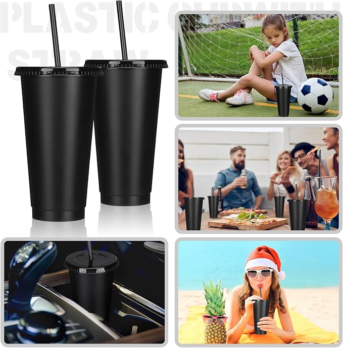Bokon 60 Sets Tumbler with Straw and Lid Bulk 24 oz Reusable Plastic Cups to Go