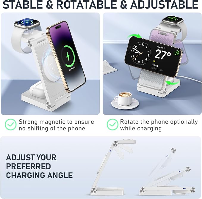 Magnetic Wireless Charger Stand, 3 in 1 Foldable Wireless Charging Station