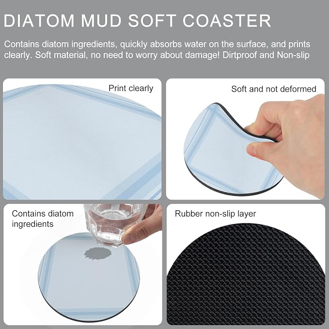 Light Blue Grid Coasters Set of 6 Absorbent Coasters