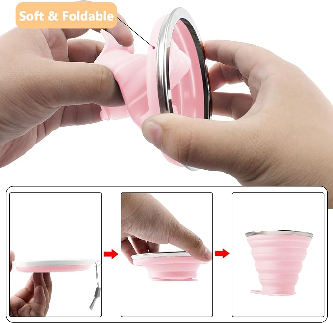 Litoexpe 2 Pack Silica gel Collapsible Travel Cup 270ml, Portable Folding