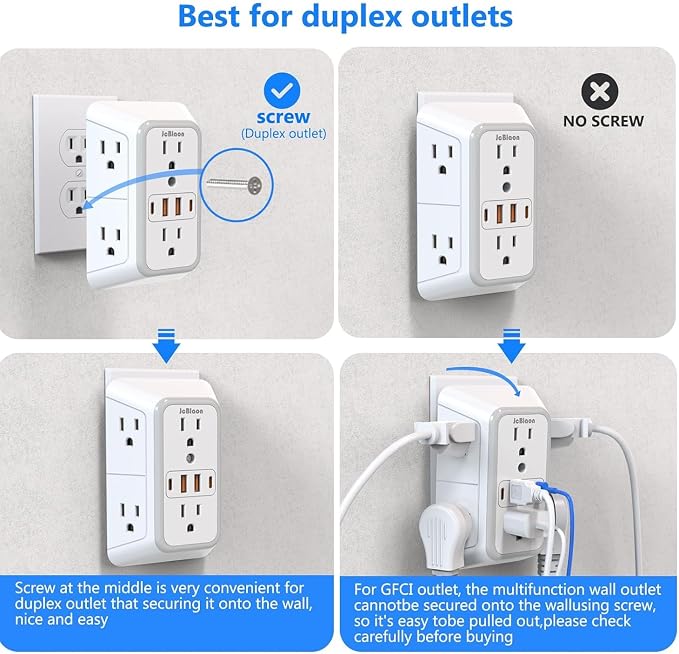 2 Pack Wall Charger, Surge Protector 6 Outlet Extender Multi Plug Wall Outlets