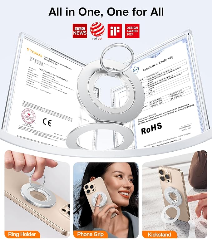 TORRAS 2025 Upgrade Fit for MagSafe Phone Grip Ring Holder Compatible