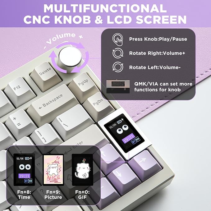YUNZII AL80 Wireless Mechanical Keyboard, Full Aluminum CNC, Smart LCD Display