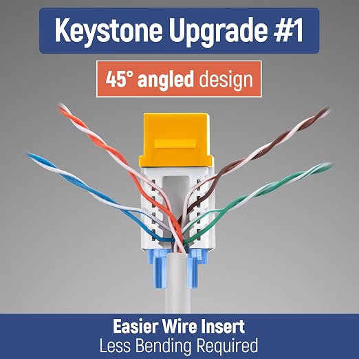 Everest 45° Angled RJ45 Cat5e Keystone Jacks 50-Pack in Yellow