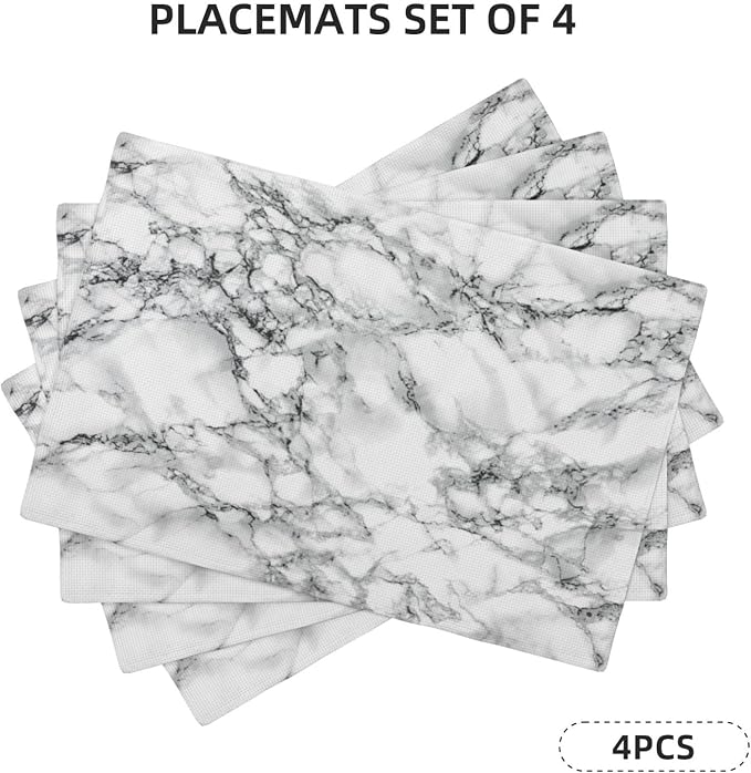 Fiokroo Black and White Marble Placemats Set of 4 Table Mats Table Tableware