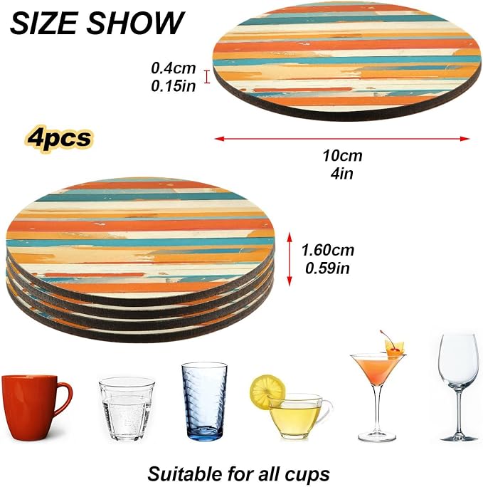 Red Stripes 4 Piecing Set Round Drink Coaster Cork Trivets