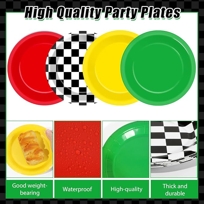 48Pcs Race Car Party Decorations Supplies Red Green Yellow Dinnerware
