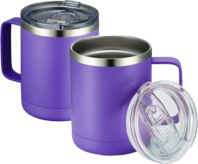 MEWAY 12oz Coffee Mug With Handle 2 Pack Bulk, Stainless Steel Insulated Travel