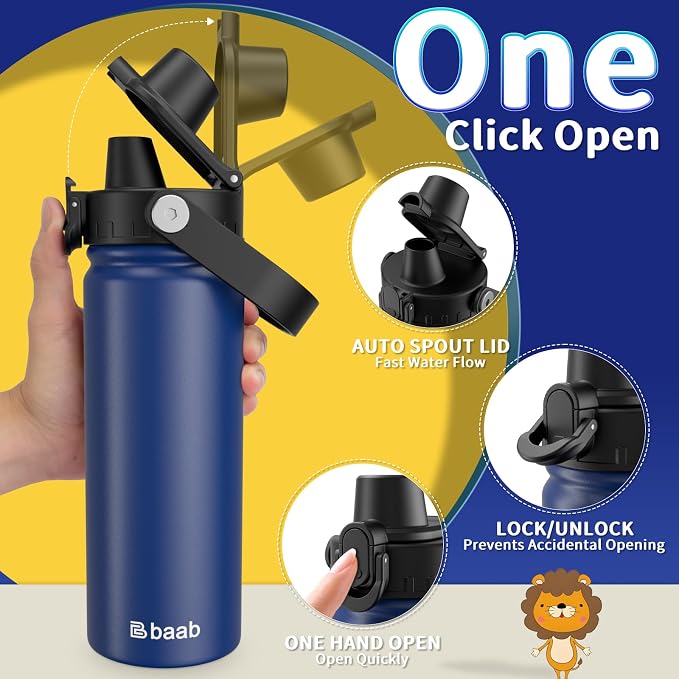 baab 18oz Kids Insulated Water Bottle 18/8 Stainless Steel Kids Cup 1 Pack |