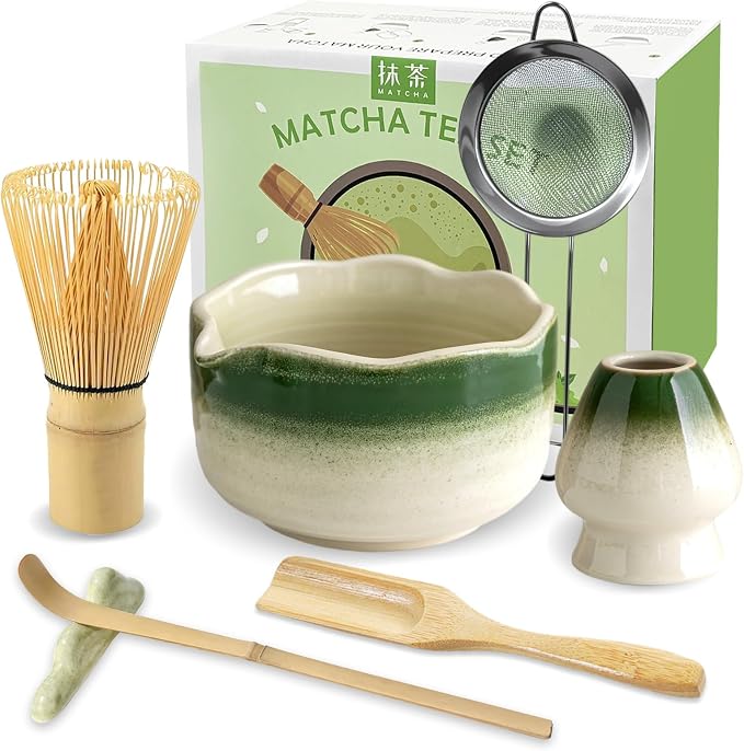 JBER Matcha Set, Bamboo Whisk, Powder Sifter
