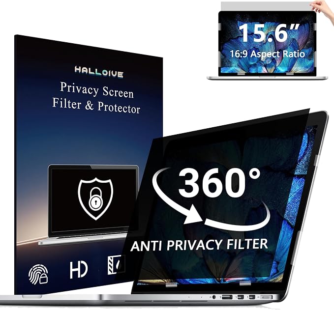 4-Way Laptop Privacy Screen Shield 15.6 Inch, Removable 16:9 Aspect 360°