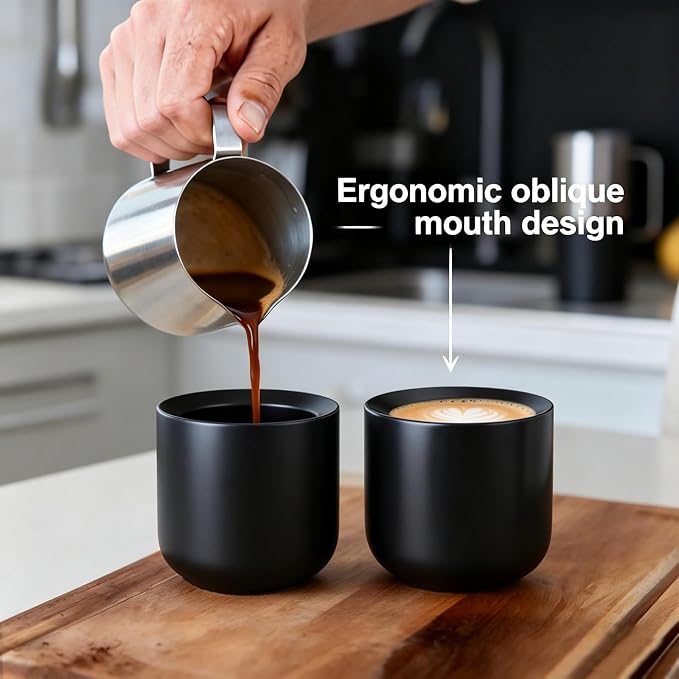 Espresso Cups Set of 2-3oz Demitasse Mugs Modern Thick Walled Durable Ceramic