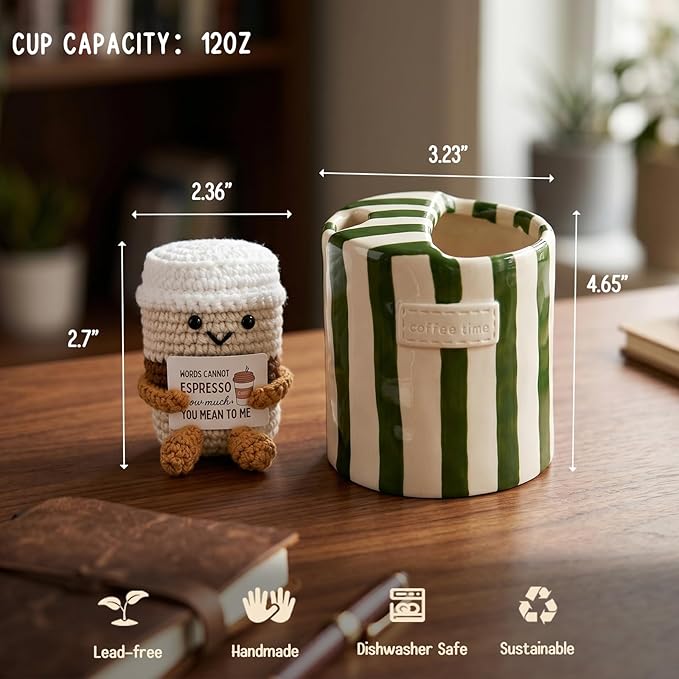 Coffee Lover Gift Set for Women Men, Ceramic Coffee Mug and Handmade Crochet