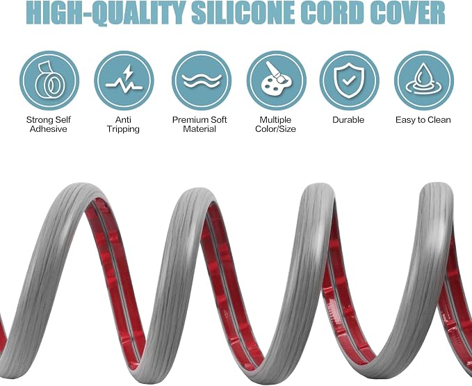 Floor Cord Cover Self Adhesive Cord Hider, 20FT Cable Management, Extension