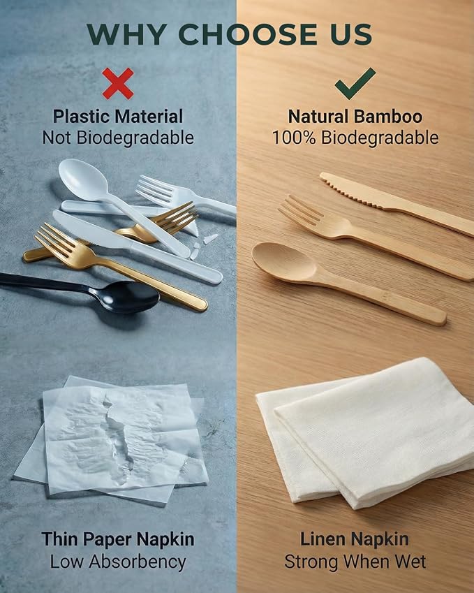 Pre Rolled Bamboo Silverware Set