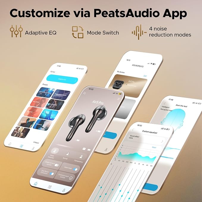SoundPEATS Air5 Pro Adaptive Hybrid Noise Cancelling Wireless Earbuds, Qualcomm