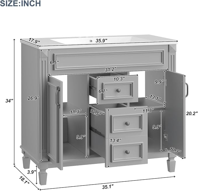 36” Bathroom Vanity with Sink