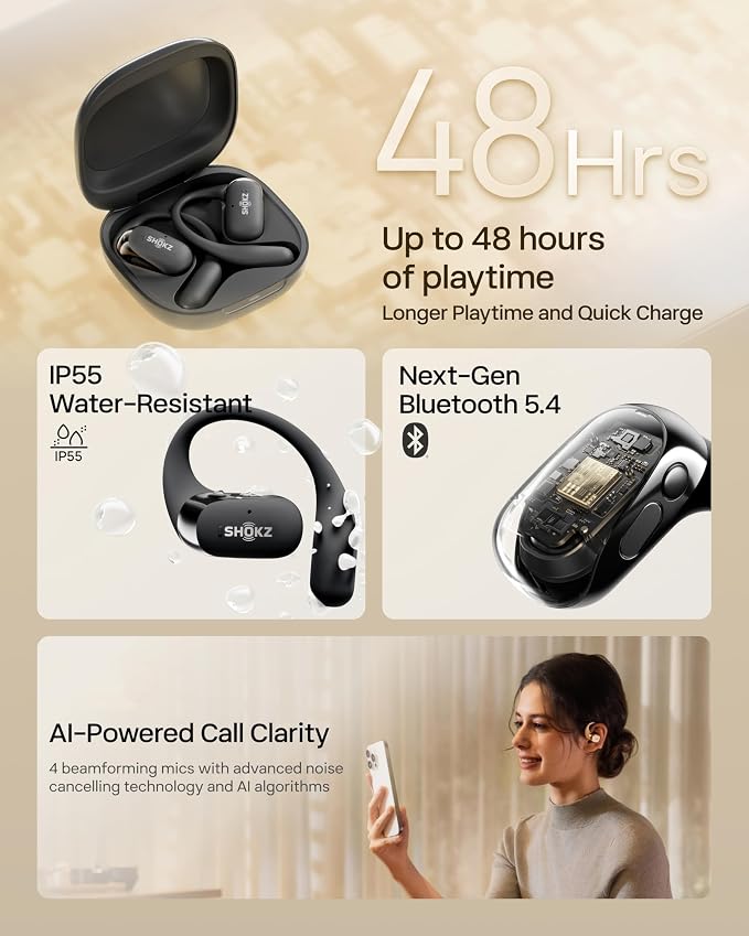 SHOKZ New OpenFit 2 Open-Ear Headphones, True Wireless Bluetooth Earphones
