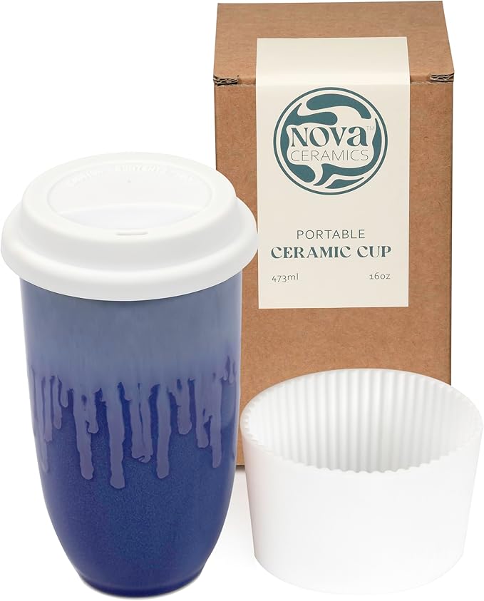 NOVA CERAMICS Ceramic Tumbler– Blue Ceramic Mug – Microwave & Dishwasher Safe