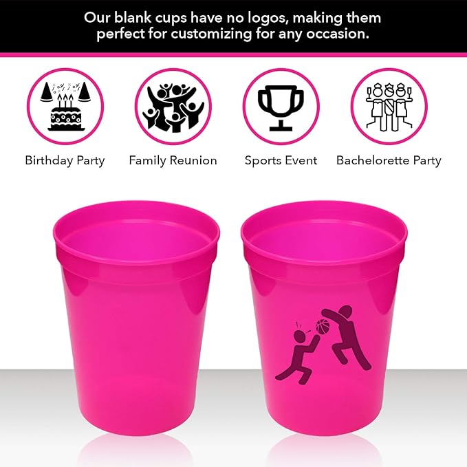 Rolling Sands 16 oz. Reusable Plastic Stadium Cups, 8 Pack, Made in USA