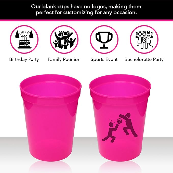 Rolling Sands 16 oz. Reusable Plastic Stadium Cups, 8 Pack, Made in USA