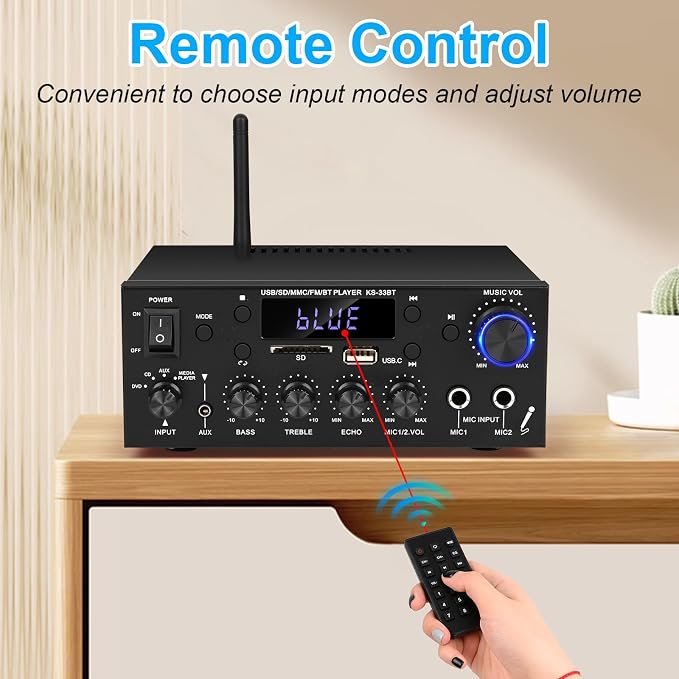 Romica Stereo Audio Amplifier, 2 Channel 500W Bluetooth 5.0 Home Theater Power