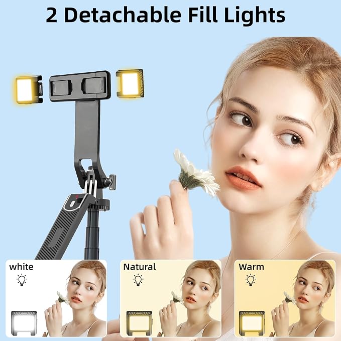 WOVTE 71" Selfie Stick with 2 Lights, Extendable Stand