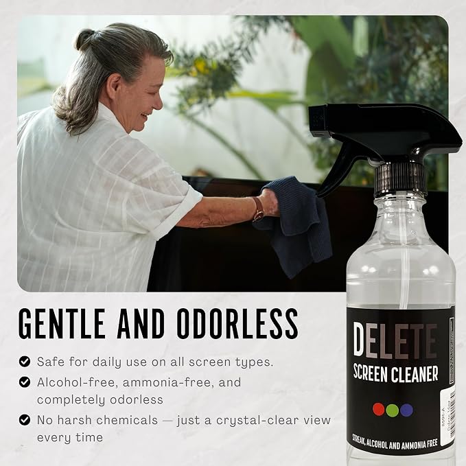 Delete Screen Cleaner Spray Kit, 16oz Bottle and 12"x12" Microfiber Cleaning