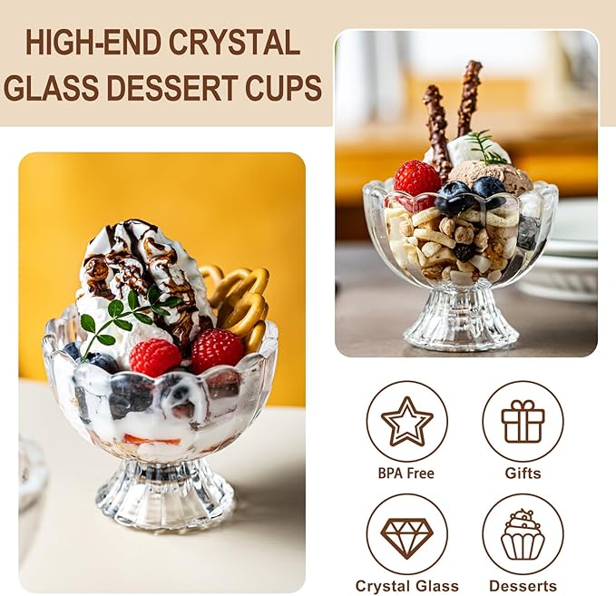 5oz Iced Cream Dessert Bowl, Vintage Footed Tulip Glass Dessert Cups, Cute