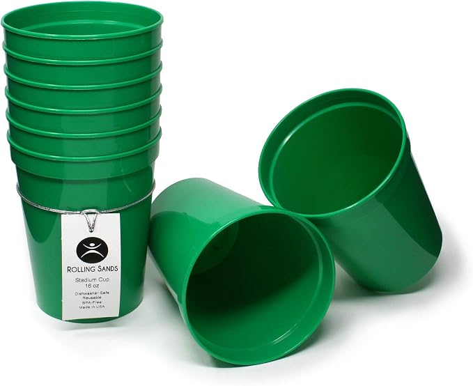 Rolling Sands 16 oz. Reusable Plastic Stadium Cups, 8 Pack, Made in USA