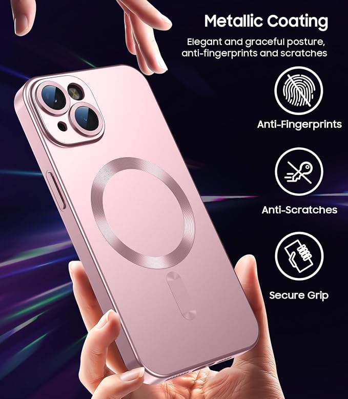 Magnetic for iPhone 15 Case Slim Soft Silicone Bumper Shockproof Metallic Shine