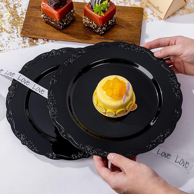 DaYammi 36PCS Black Plastic Plates, Heavy Duty Black Disposable Plates Premium