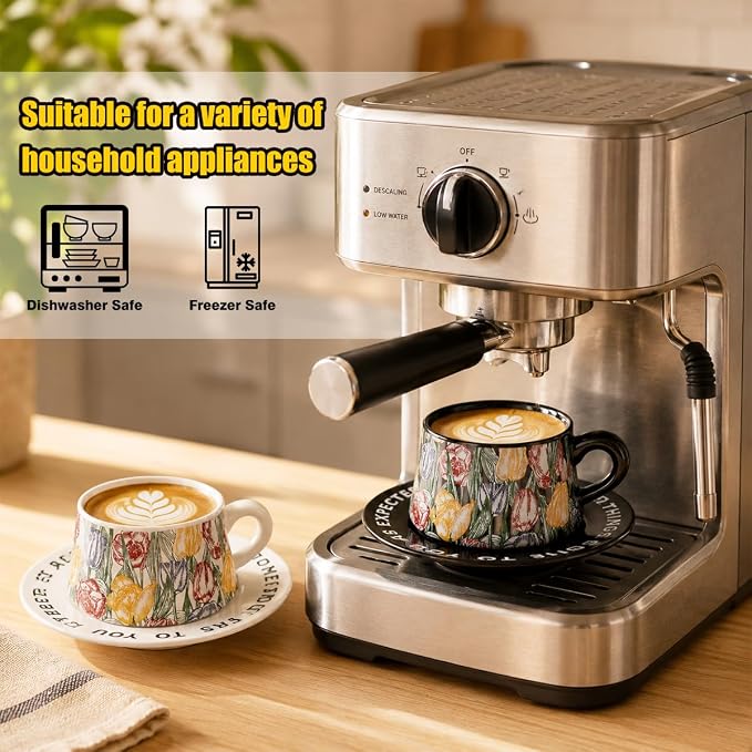 Tea Cup and Saucer Set Floral Design Porcelain Ceramic Coffee Cup Sets