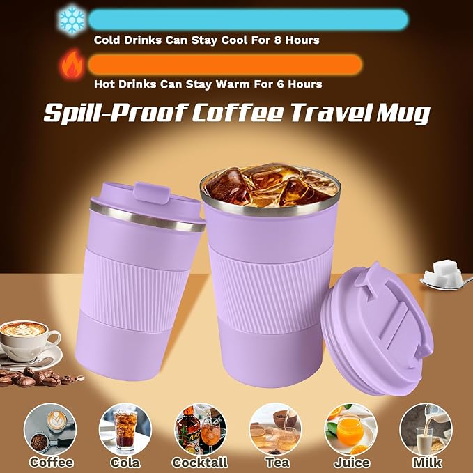 Vacuum Insulated Stainless Steel Travel Coffee Mug, Leak Proof Cup