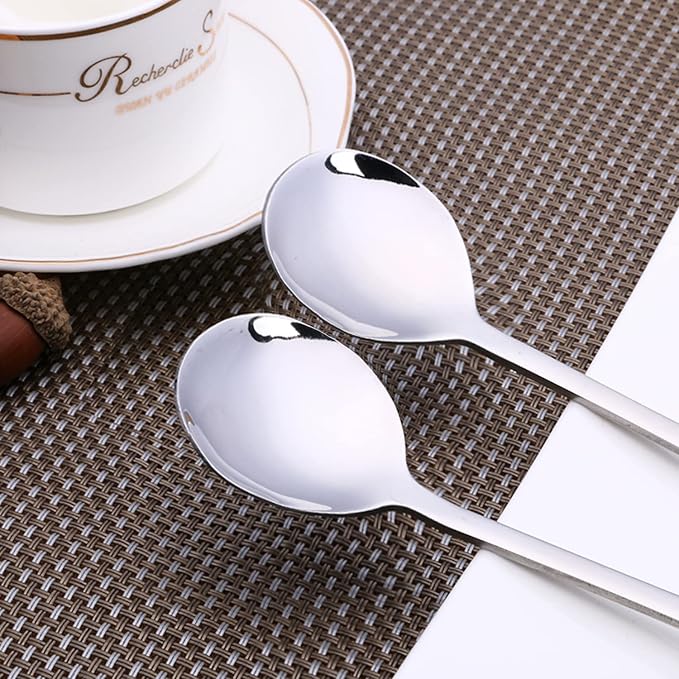 IQCWOOD Spoons, 8.5 Inch Stainless Steel Soup Spoons | Korean Soup Spoons