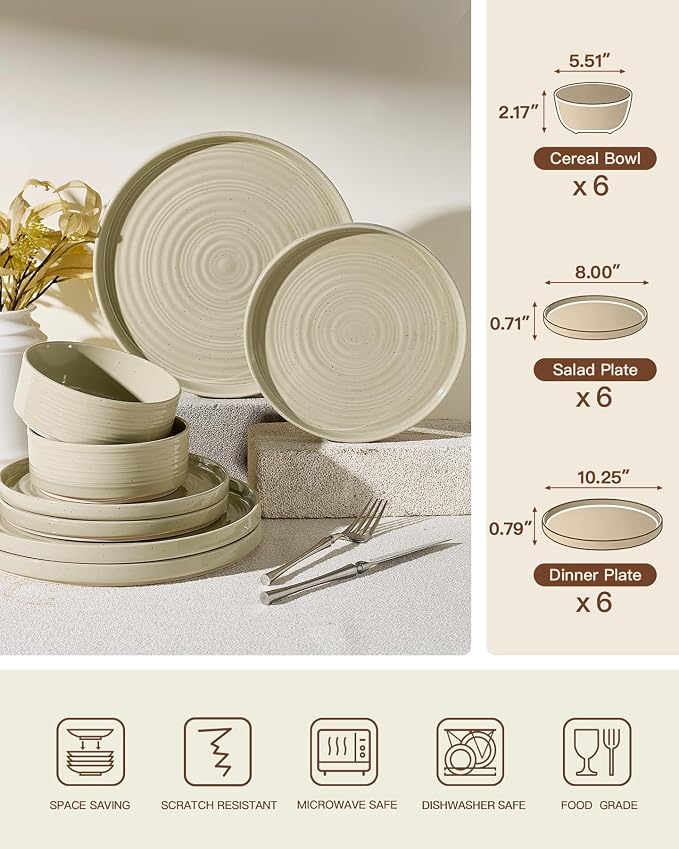 Dinnerware Set for 6, Ceramic Plates & Bowls