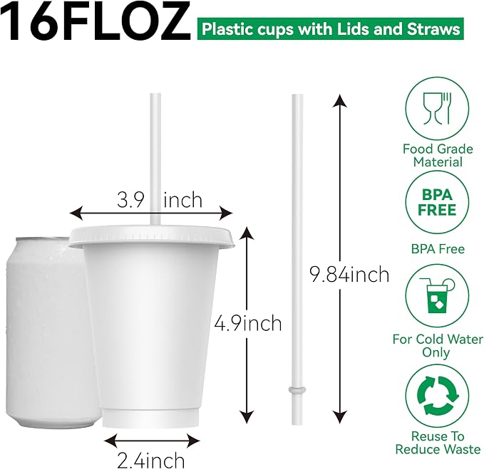 16 oz Reusable White Plastic Cups
