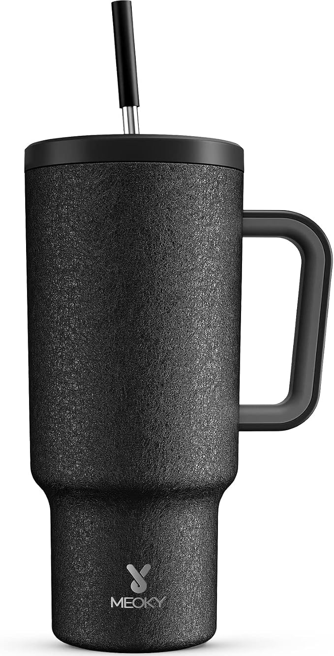 Meoky 40oz Tumbler with Handle, Leak-proof Lid and Straw, Insulated Coffee Mug