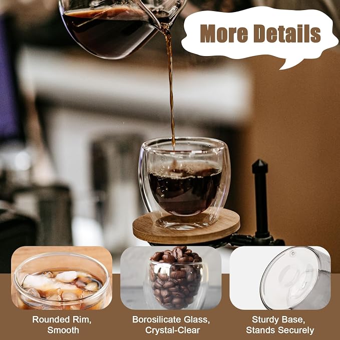 Retainbre Double Wall Glass Espresso Cups Set of 4, 5oz Espresso Shot Glass |