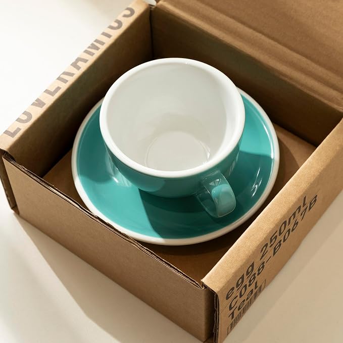Loveramics Cappuccino Cup with Saucer, 8 oz Ceramic Coffee cup with Round Bottom