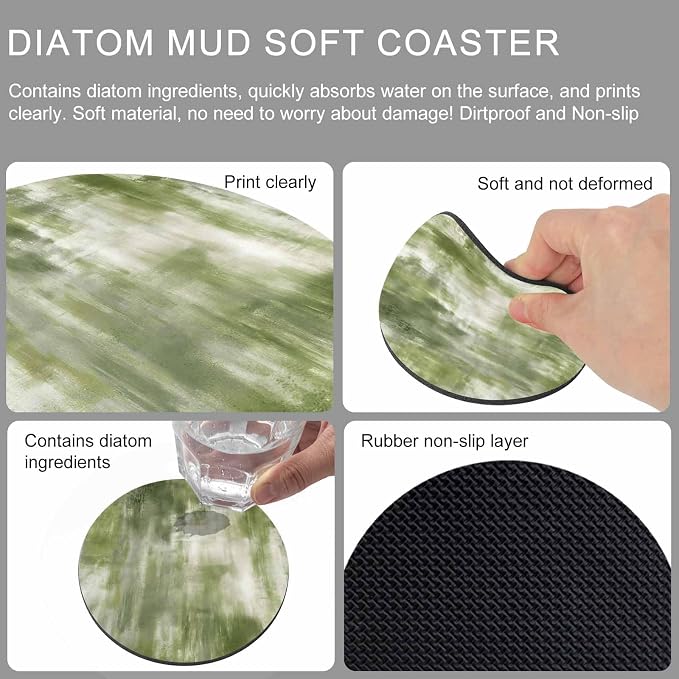 Sage Green Coasters Set of 2, Absorbent Coasters