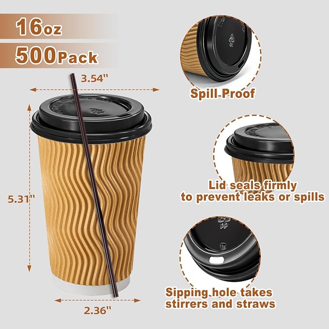 Lamosi 500 Pack 16 oz Disposable Coffee Cups