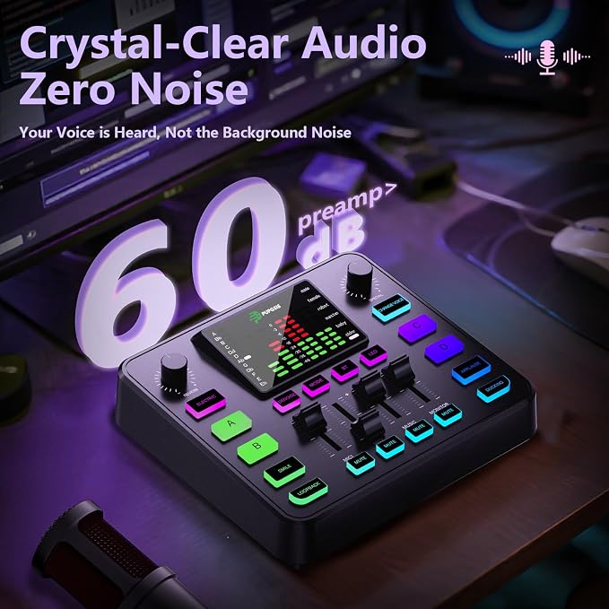 Pupgsis Gaming Audio Mixer, Audio Interface, Sound Board