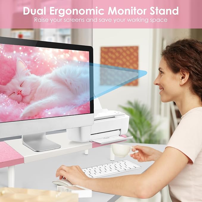 Dual-Monitor-Stand-Riser-For-Desk Adjustable Length 32-40 Inch，Large Desktop