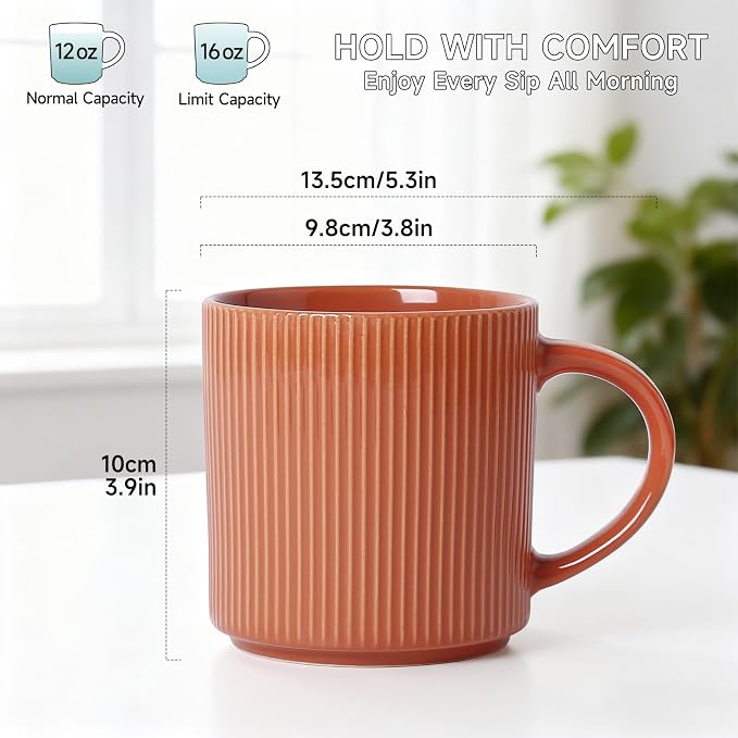 MONITO 16Oz Coffee Mugs Set of 4, Rustic Ceramic Coffee Cups Set