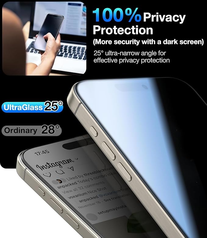 UltraGlass Ultra 9H+ Glass for iPhone 14 Pro Privacy Screen Protector Glass