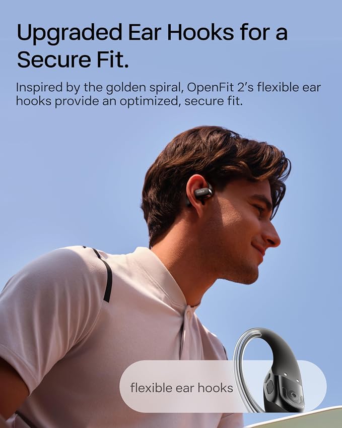 SHOKZ New OpenFit 2 Open-Ear Headphones, True Wireless Bluetooth Earphones